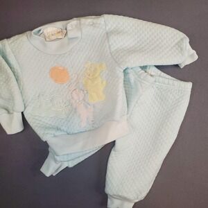 Vintage Childwise Blue Diamond Quilted Sweatsuit Puppy Dog Applique Sz 3-6 Mos